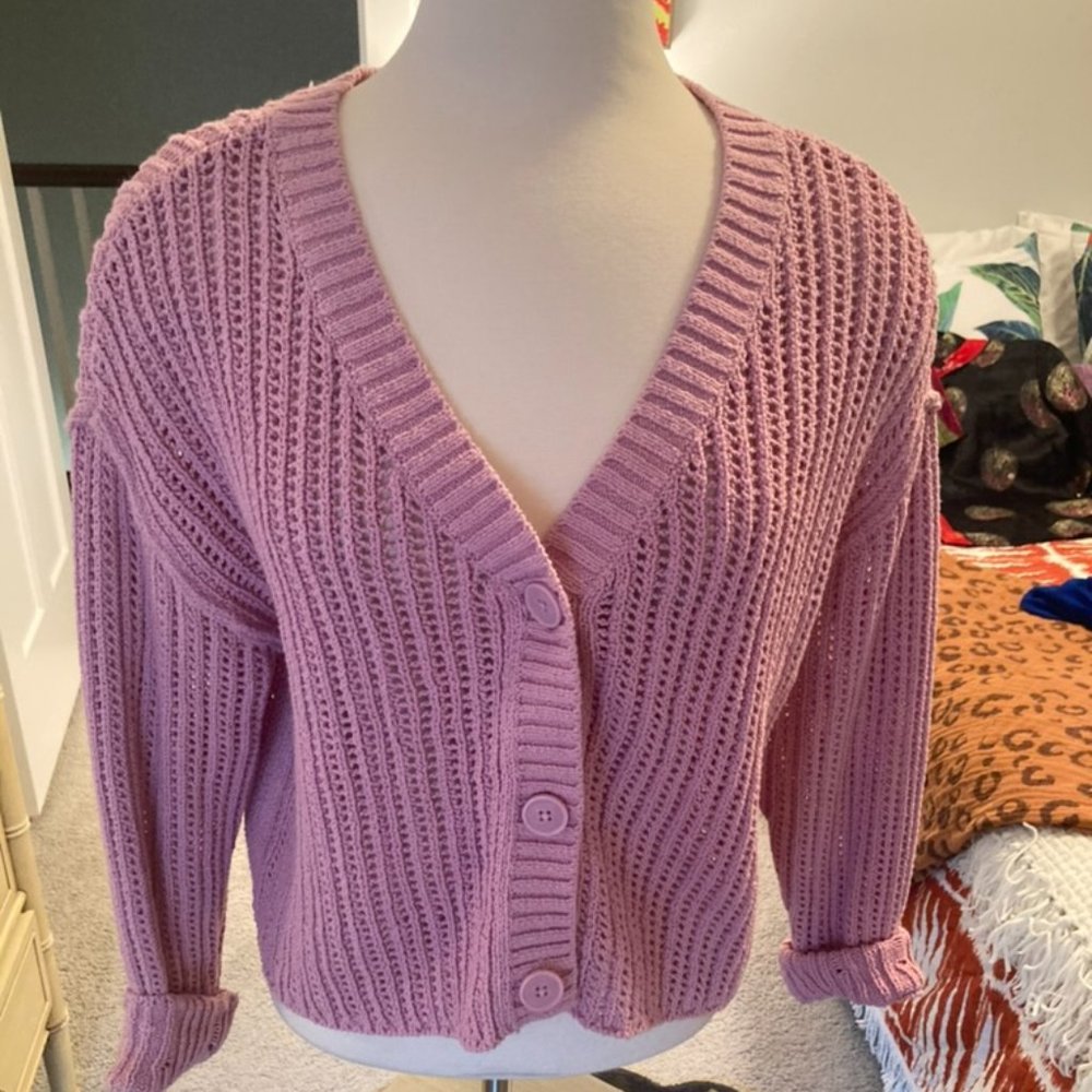 Pink loose weave slouchy cardigan NWOT
